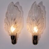 Vintage Murano glass wall lamp leaf shape set of 2 - Italy 1970