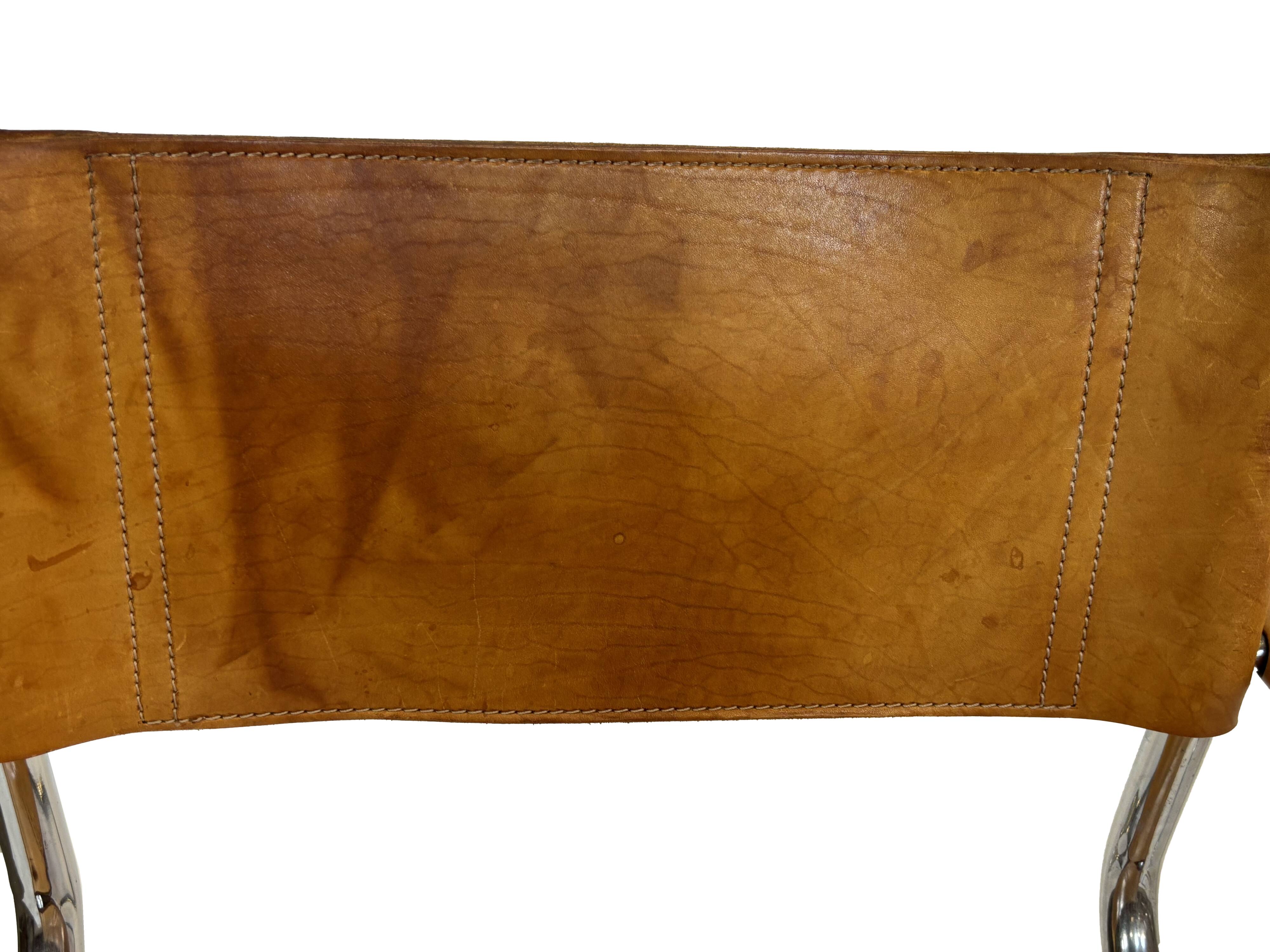 Ensemble de quatre fauteuils de salle à manger FASEM S34 en cuir Cognac par Mart Stam années 80