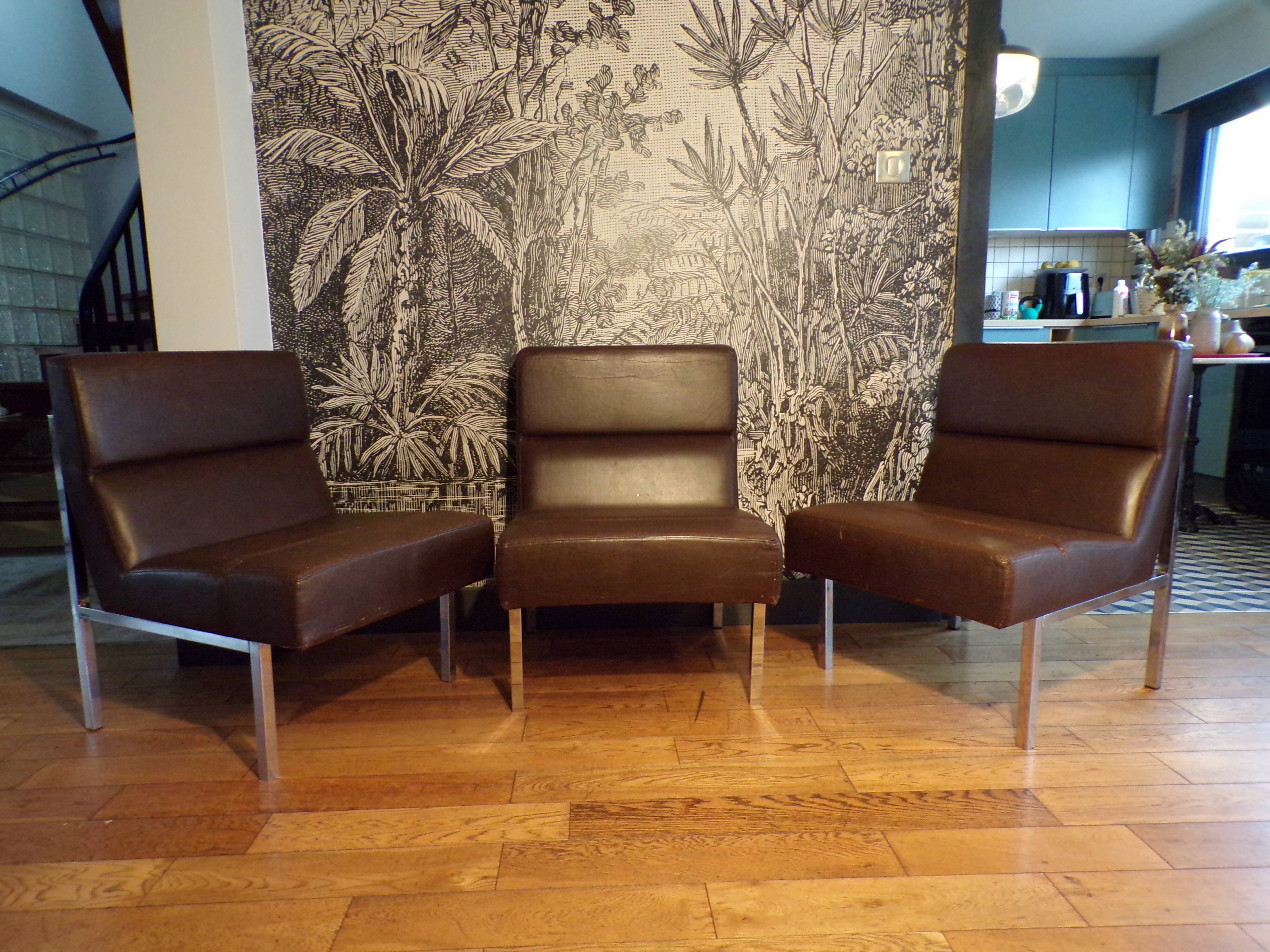 Trio of vinco armchairs in imitation leather