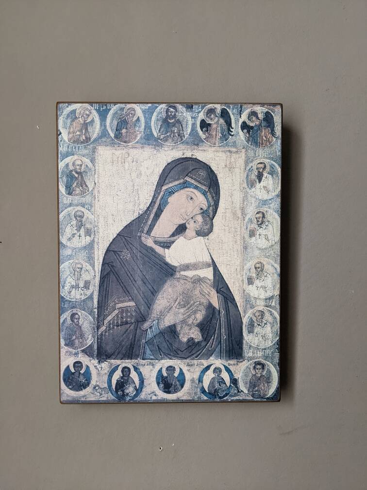 Icon on solid wood icon workshop vintage religious painting