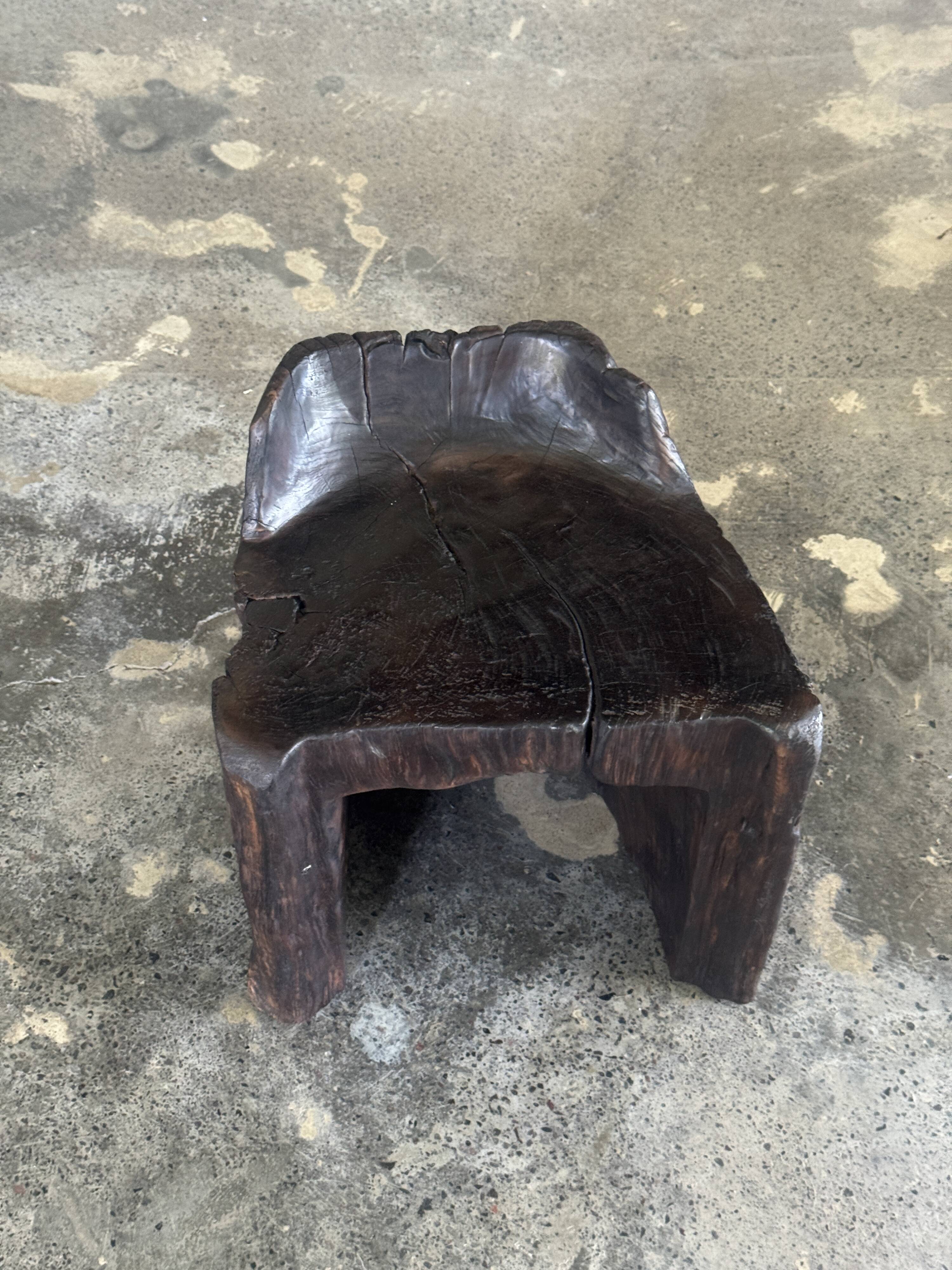 Stool, tabouret or low Japanese-style armchair in brutalist monoxyle radica.