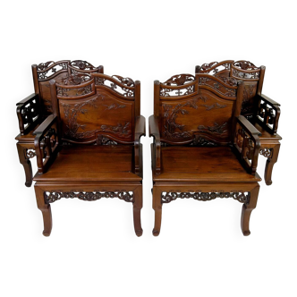 4 importants fauteuils asiatiques aux chauves-souris et grues, circa 1880