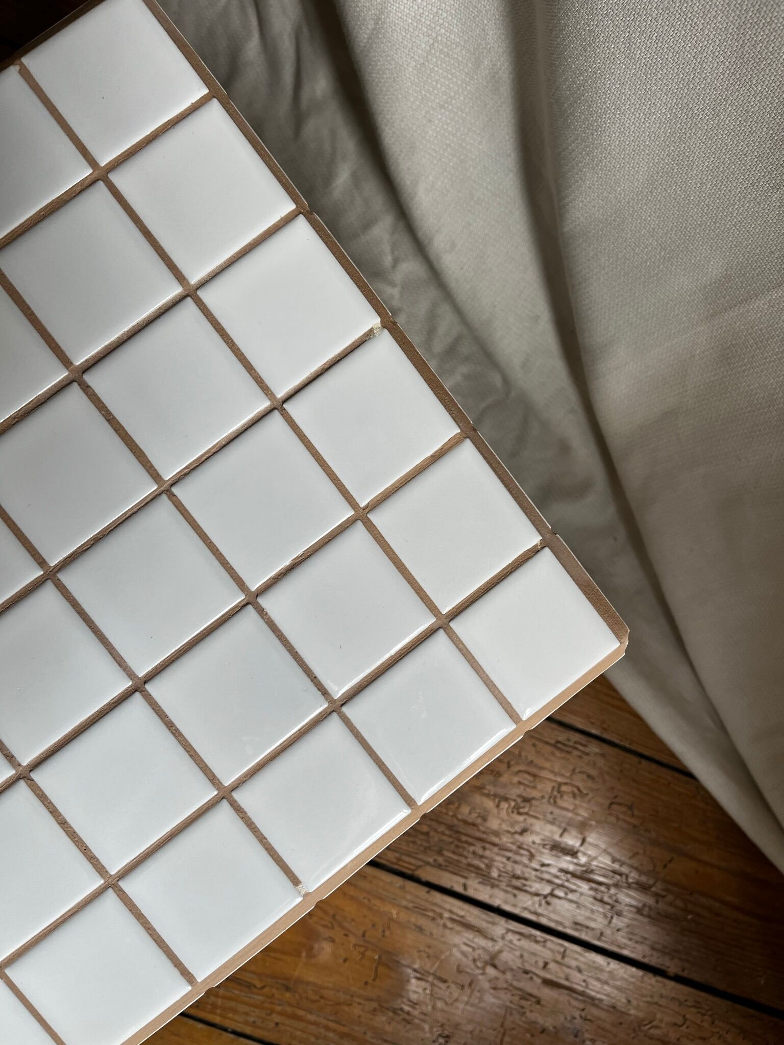 Beige white mosaic cube 30cm x 30cm tiled