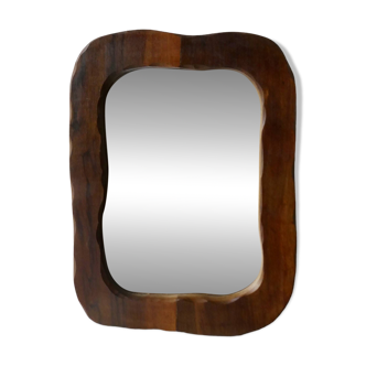 Free-form mirror in solid wood, vintage