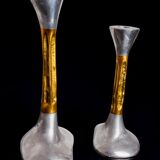 Pair of Brutalist candlesticks by David Marshall in bronze, Spain, 1970s