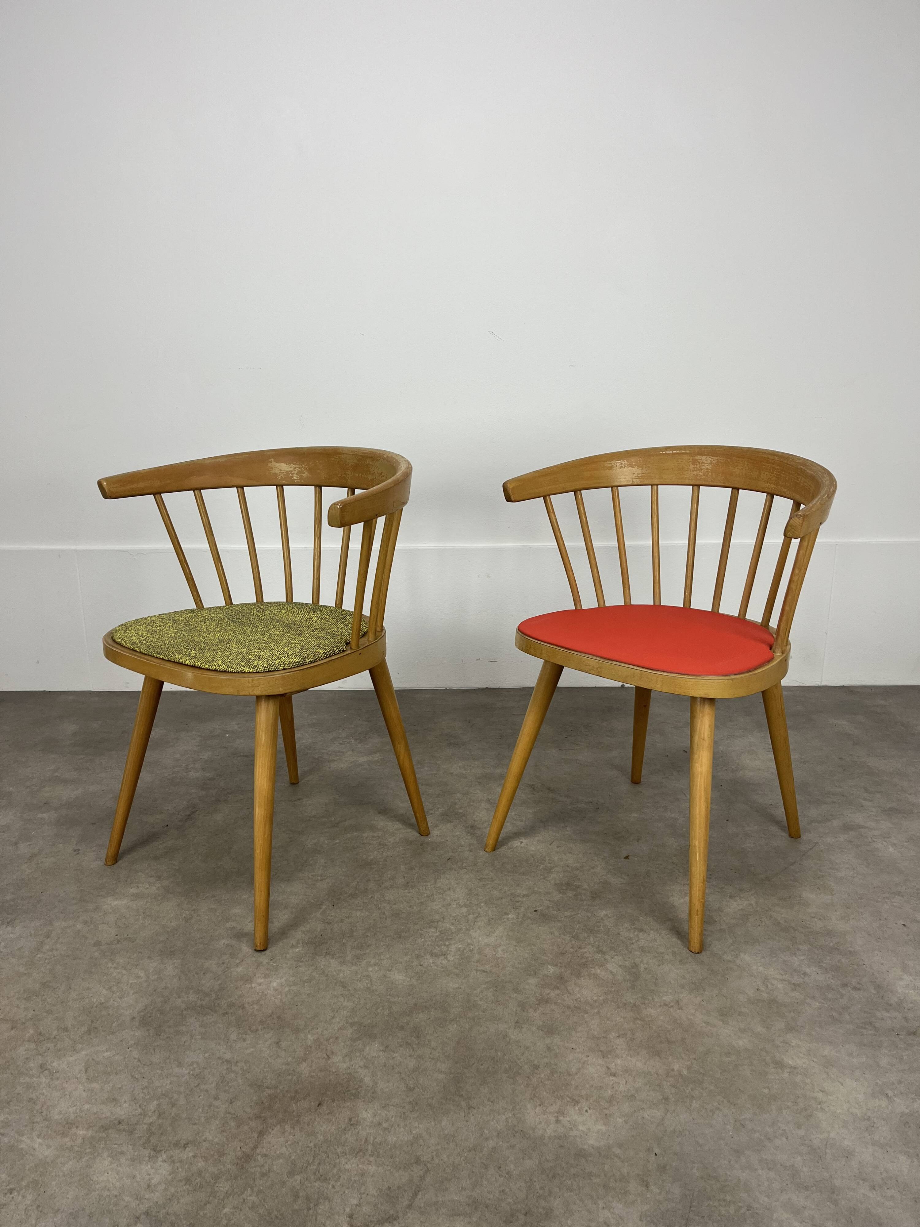 Pair of Baumann 740 office chairs, slatted models, 1960s
