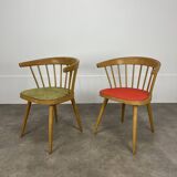 Pair of Baumann 740 office chairs, slatted models, 1960s