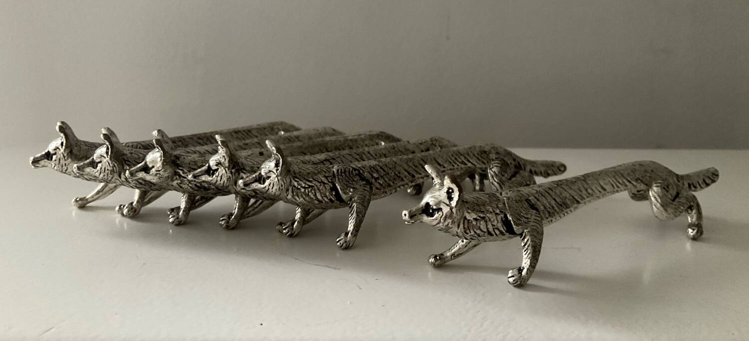 Set of 6 silver-plated fox knife rests