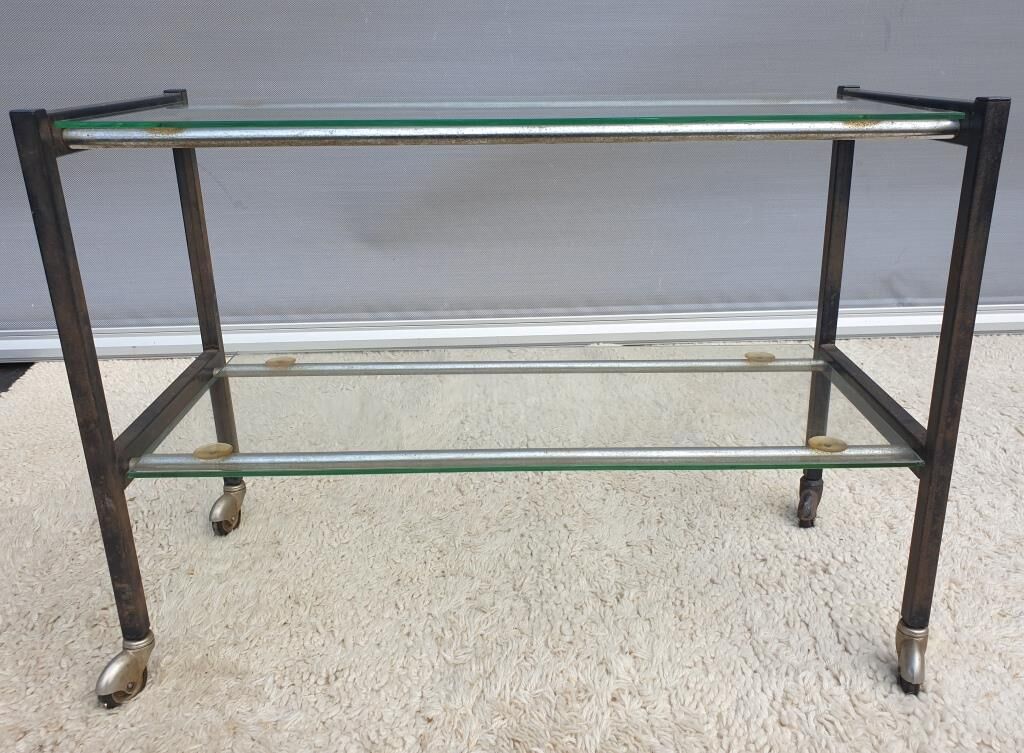 Table roulante vintage 1960 métal et verre