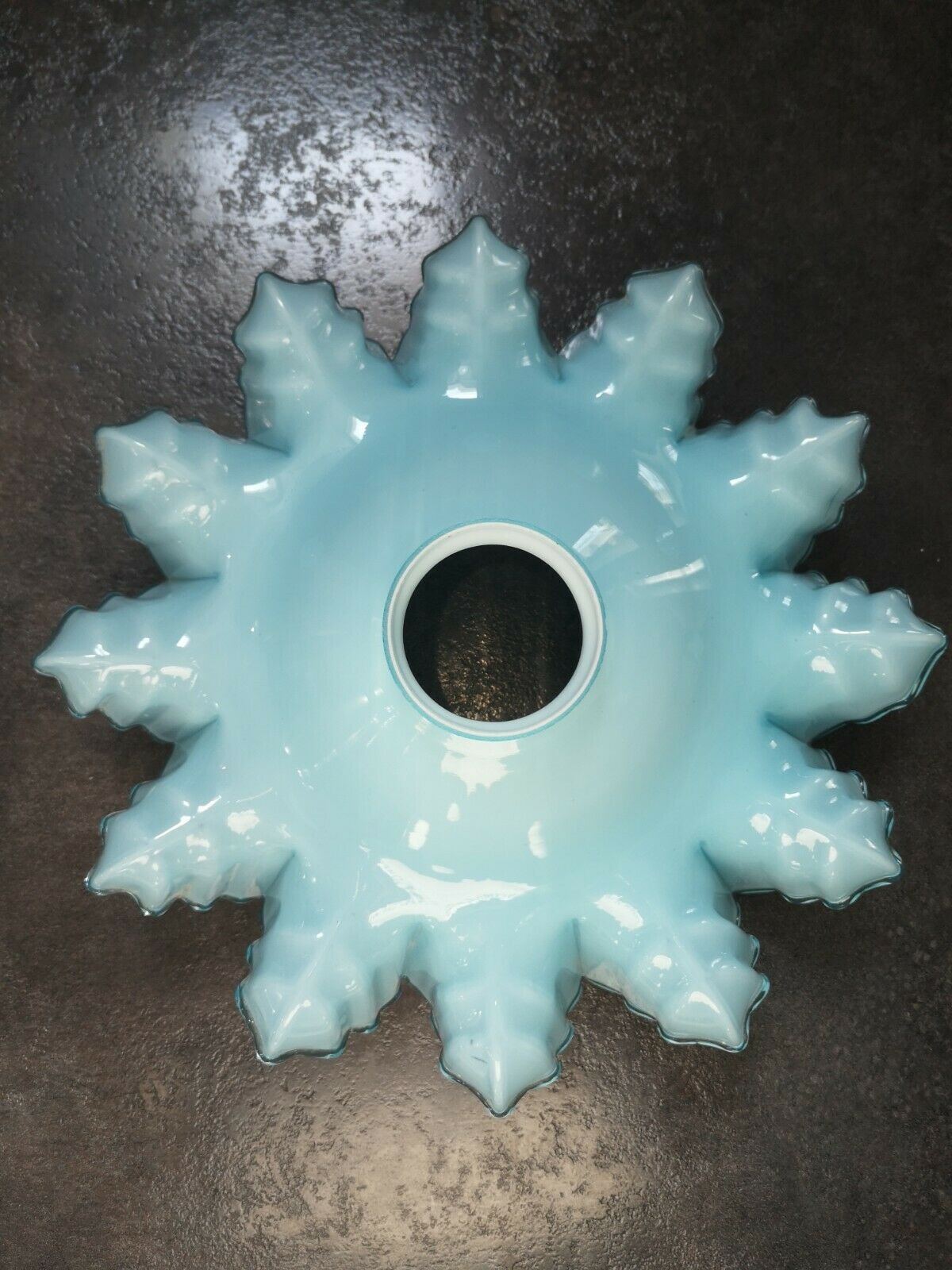 Lampshade suspension opaline lace soft blue toothed up/down 30/40'