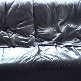 Gerard Guermonprez black leather sofa, cocooning sofa
