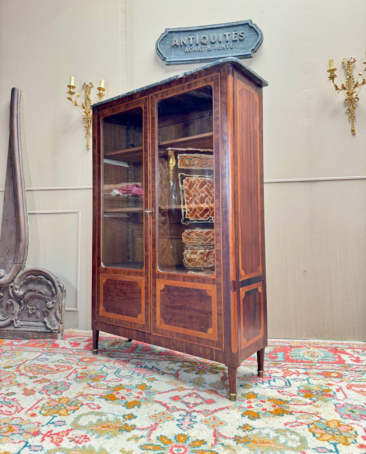 E. Bourdot Showcase In Louis XVI Marquetry Stamped XVIII Eme