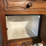 Pair of antique bedside tables with marble top and ceramic niche