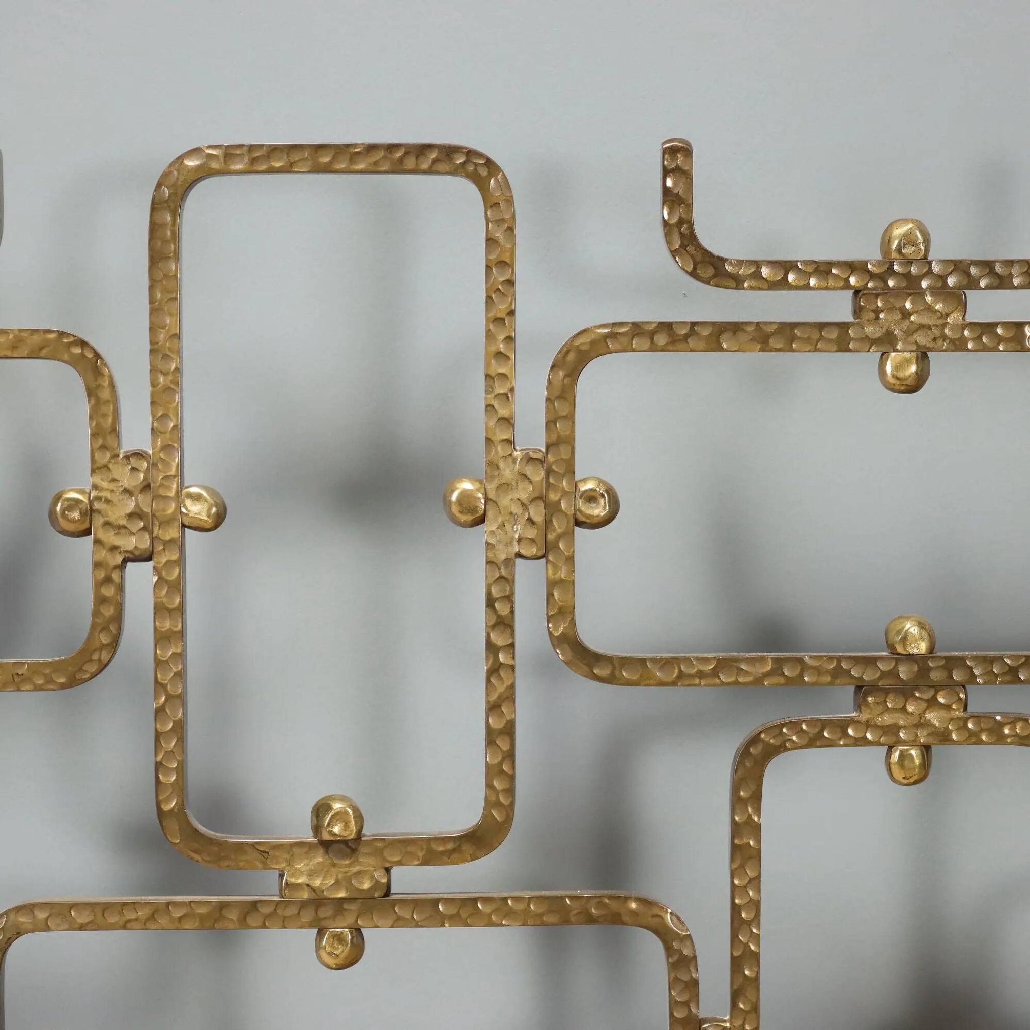 Vintage headboard for double bed in brass, geometric design, Italy, 1960s.