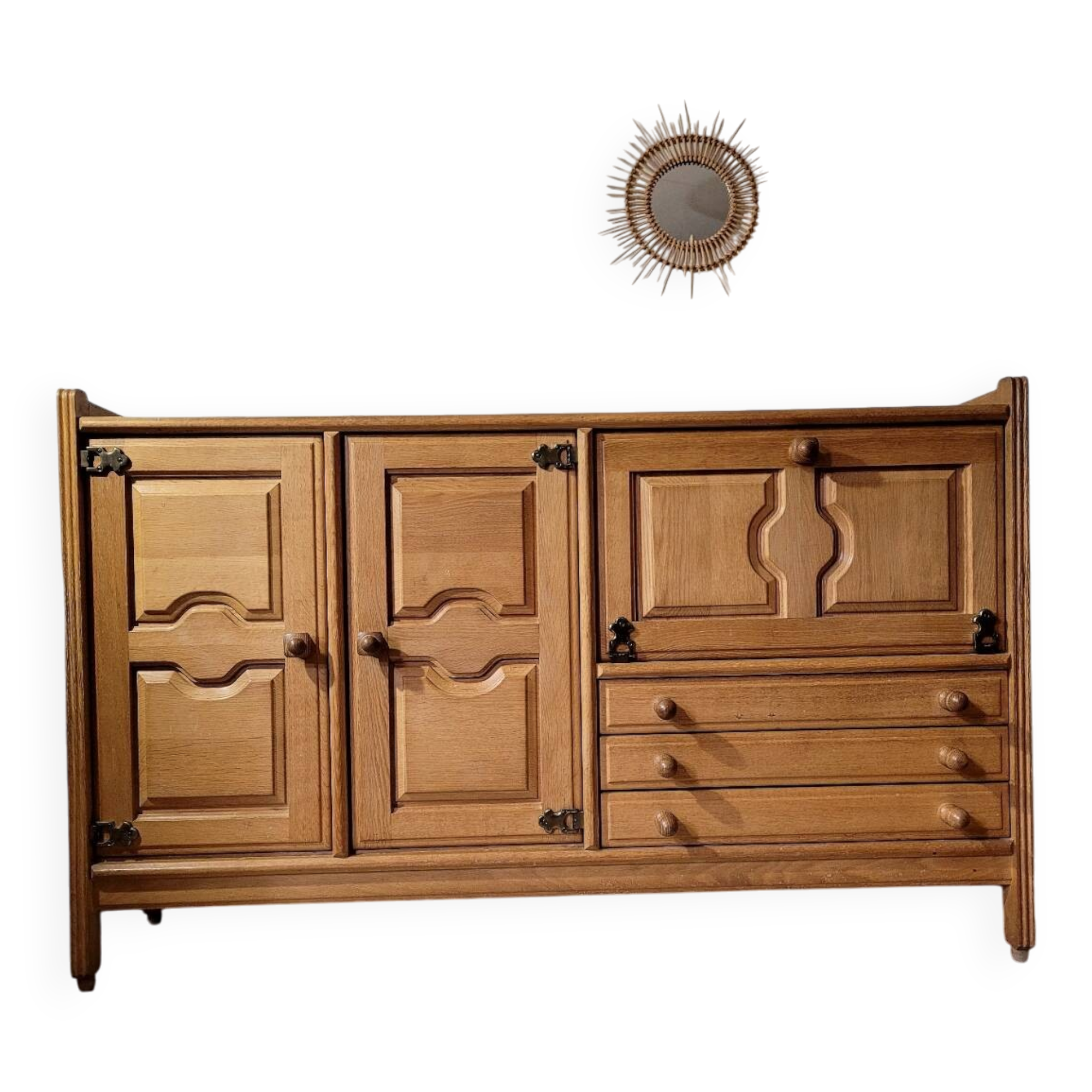 Vintage design oak buffet by Guillerme and Chambron