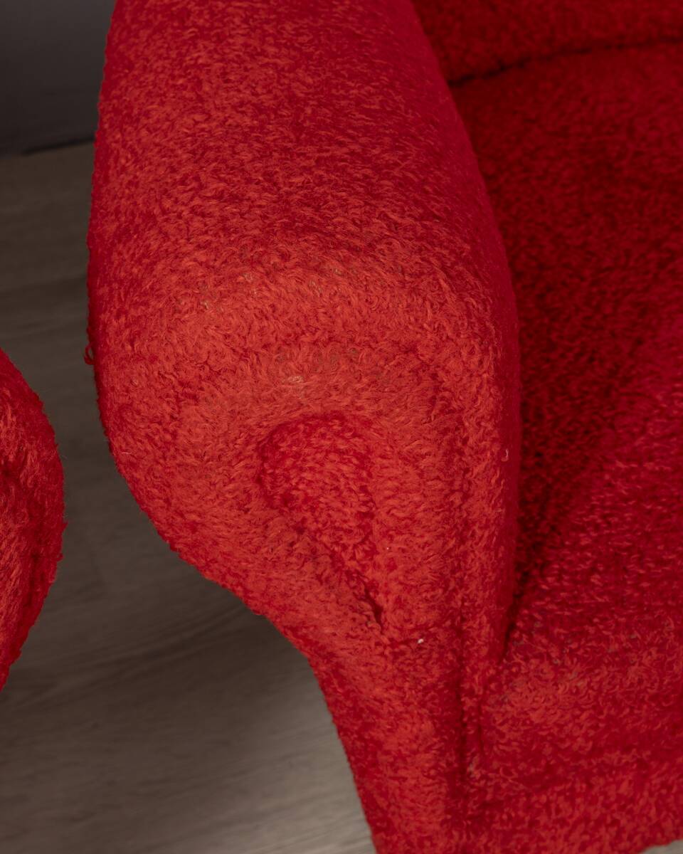 Pair of vintage 50s armchairs red fabric Italian design