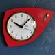 Vintage formica clock silent wall clock asymmetrical "Flash transistor red flower"