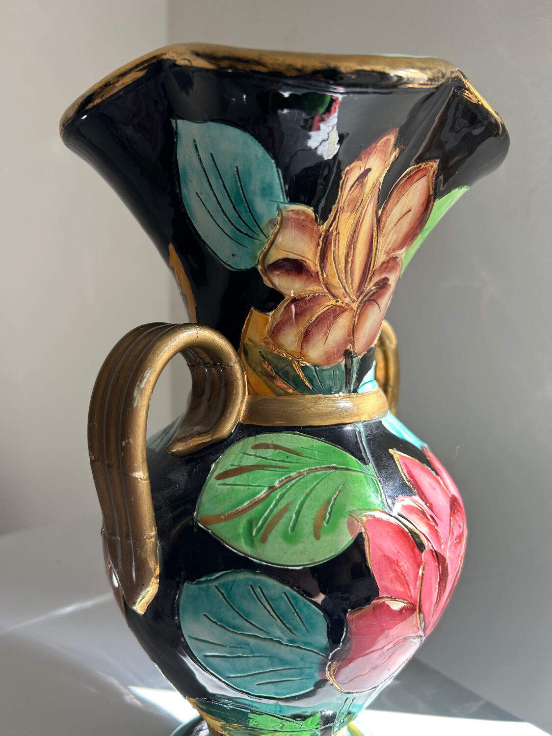 Handled ceramic vase from Vallauris, signed