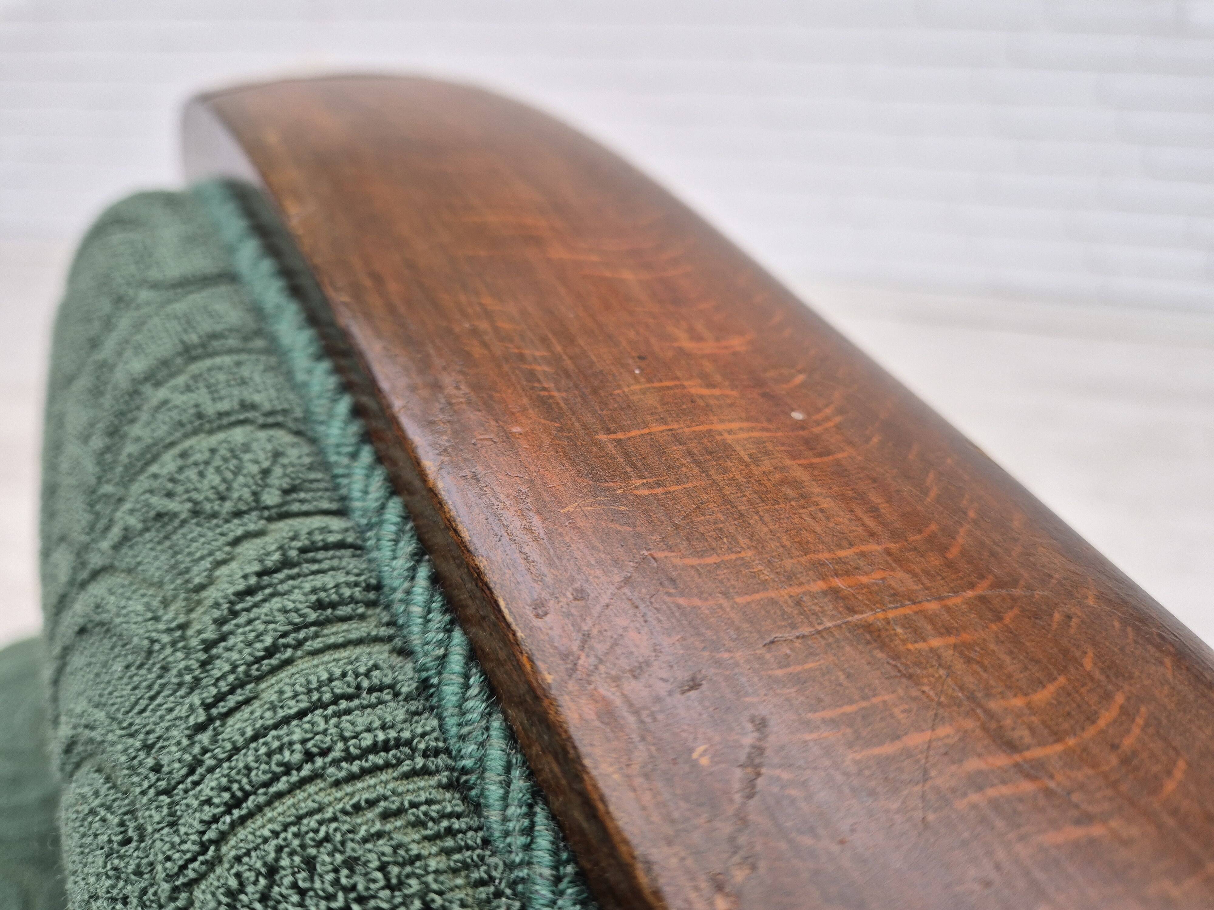 1950s, 3-seater sofa, green furniture blend wool, beech wood.