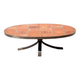Table basse Jean Jaffeux, en pierre de lave émaillée avec structure en fer forgé, 60's