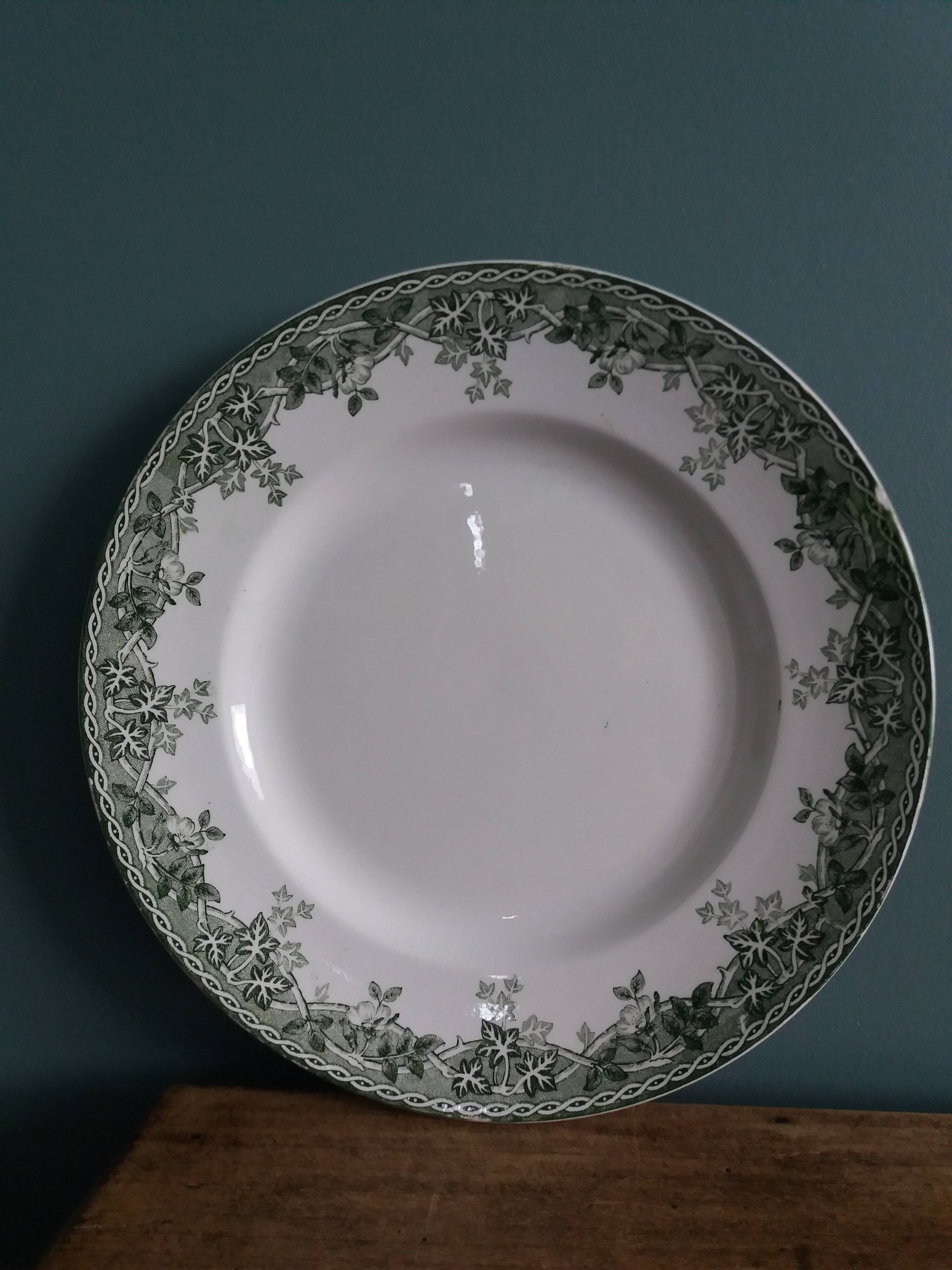 Saint Amand ironstone flat plate with summer green decor
