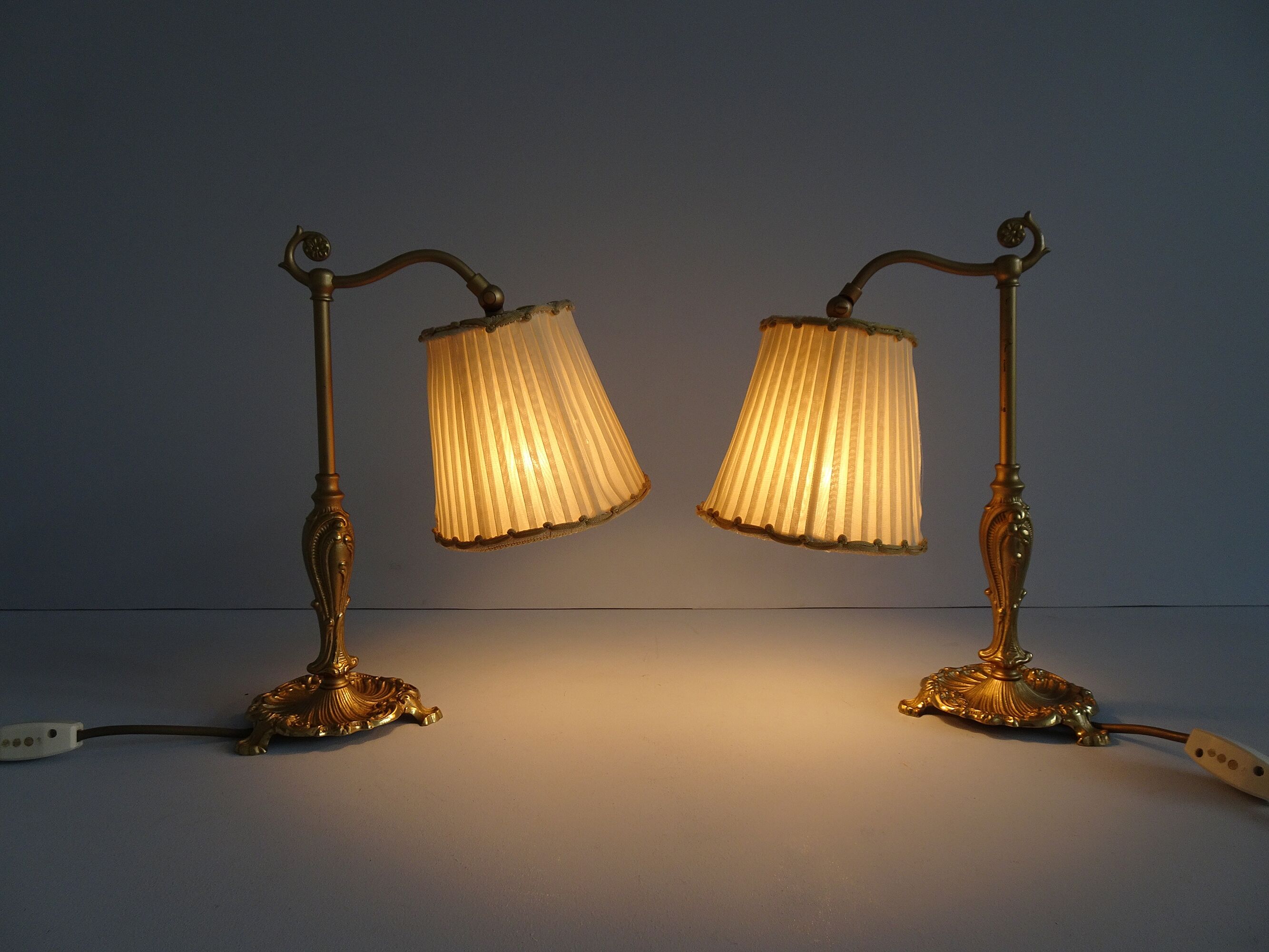 Bedside lamps set metal with fabric shades