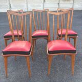 Set of five bistro chairs in wood and imitation leather, Charles Ramos Baumann style
