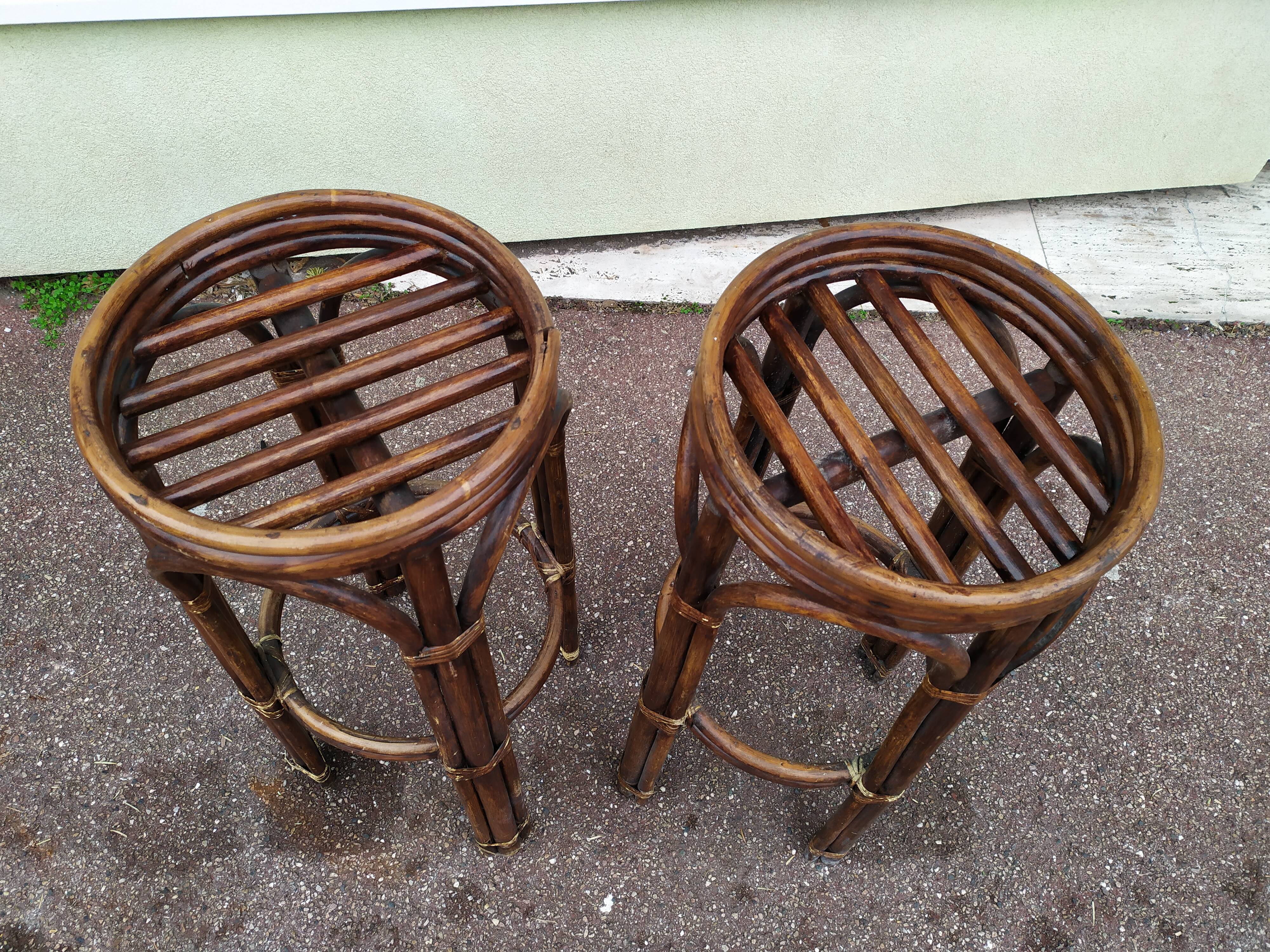 Set Bar + 2 rattan stool bamboo cannage