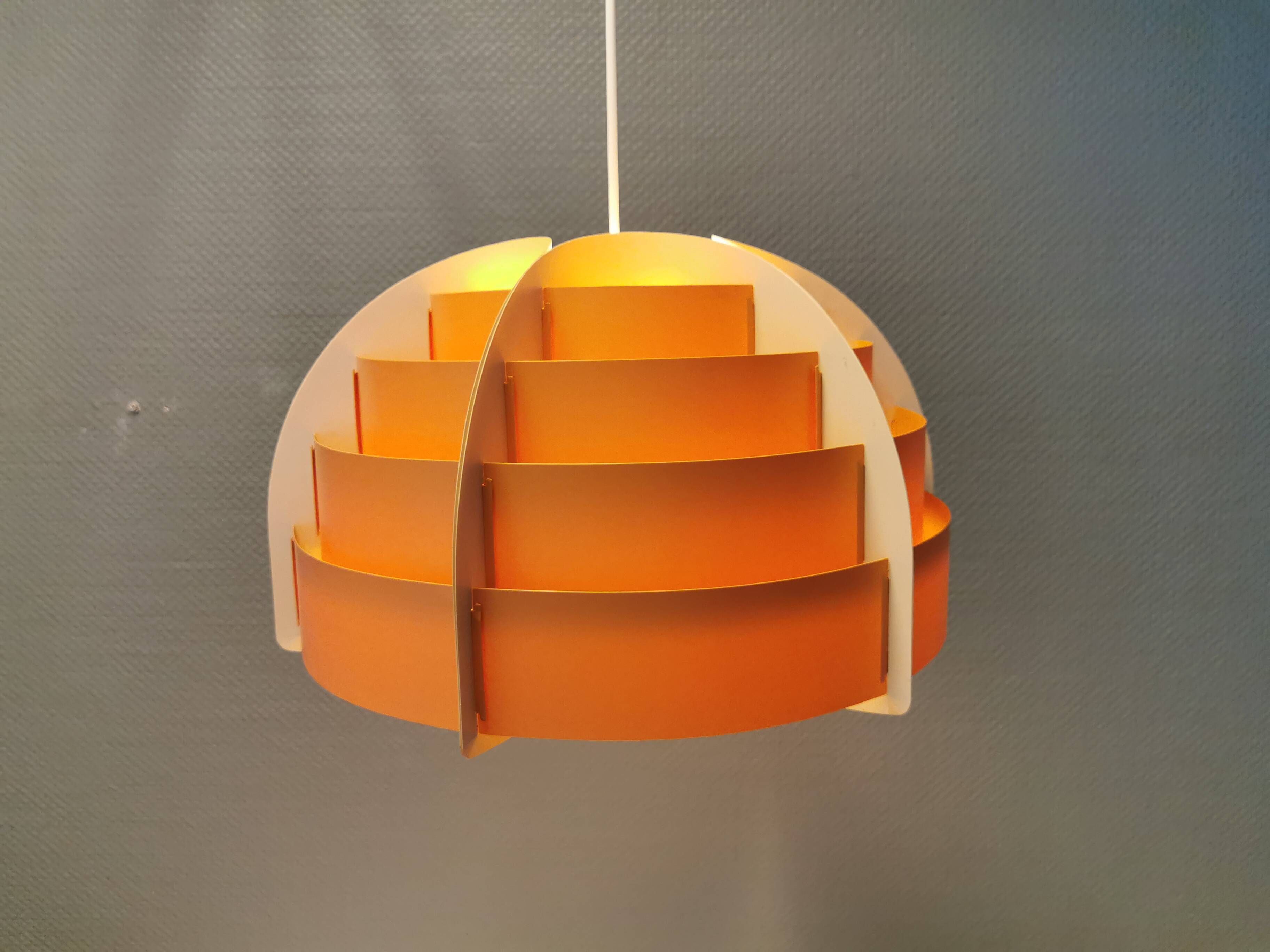 Hanging lamp made of plastic slats by Lars Schiøler for Hoyrup Lighting Denmark 1976.
