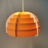 Hanging lamp made of plastic slats by Lars Schiøler for Hoyrup Lighting Denmark 1976.
