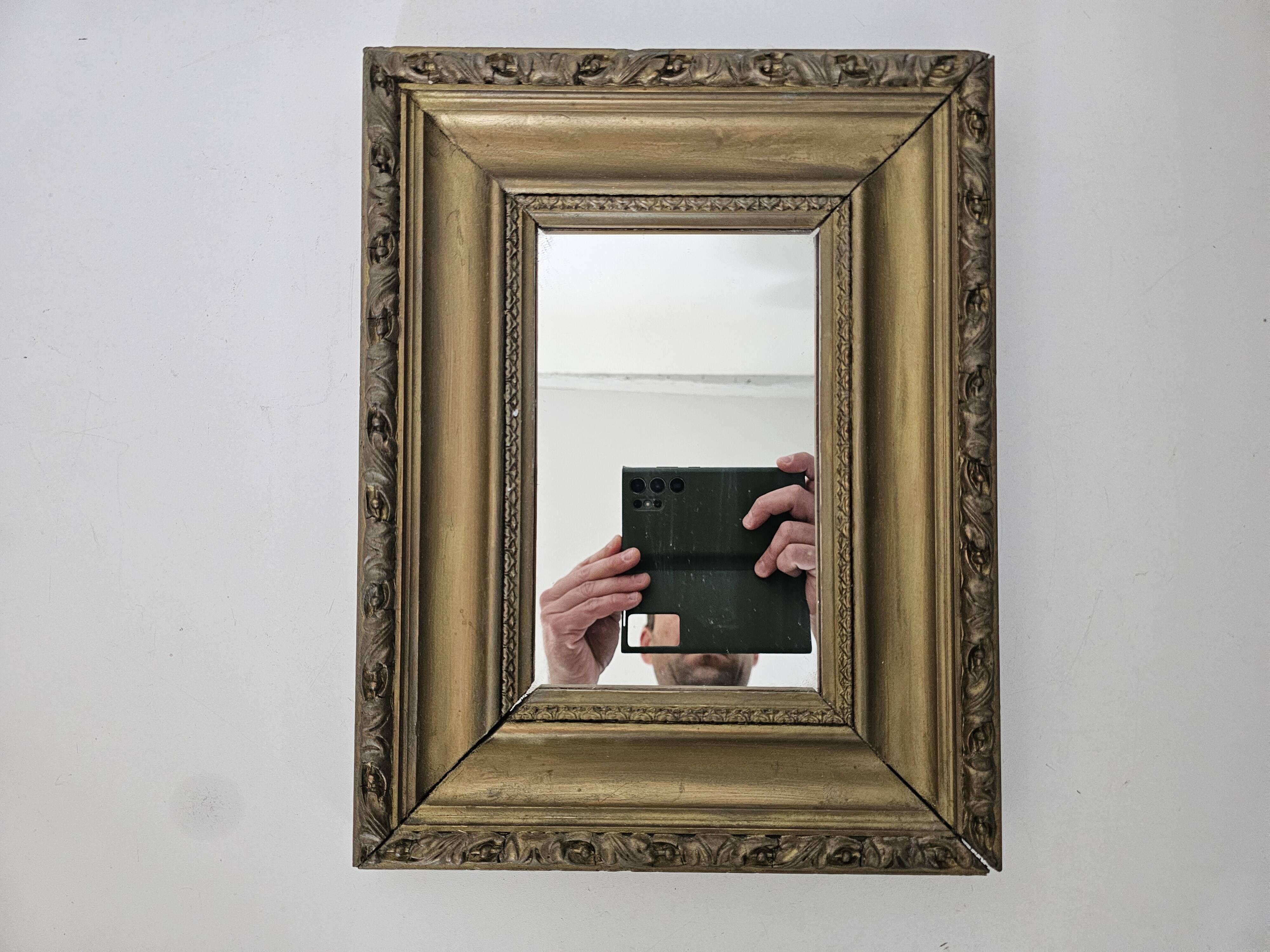 Antique Rectangular Mirror with a gilded wooden frame 35cm x 27cm