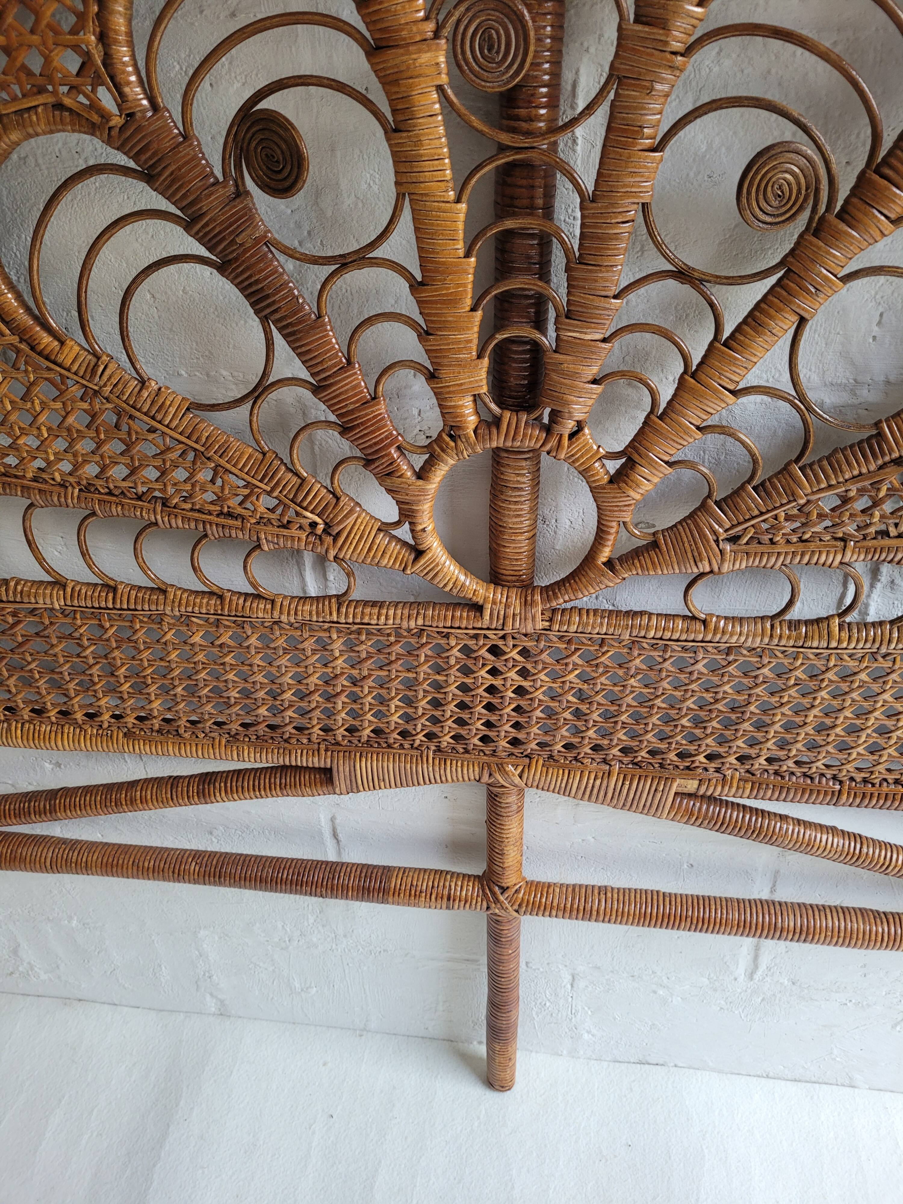 Peacock rattan headboard bed