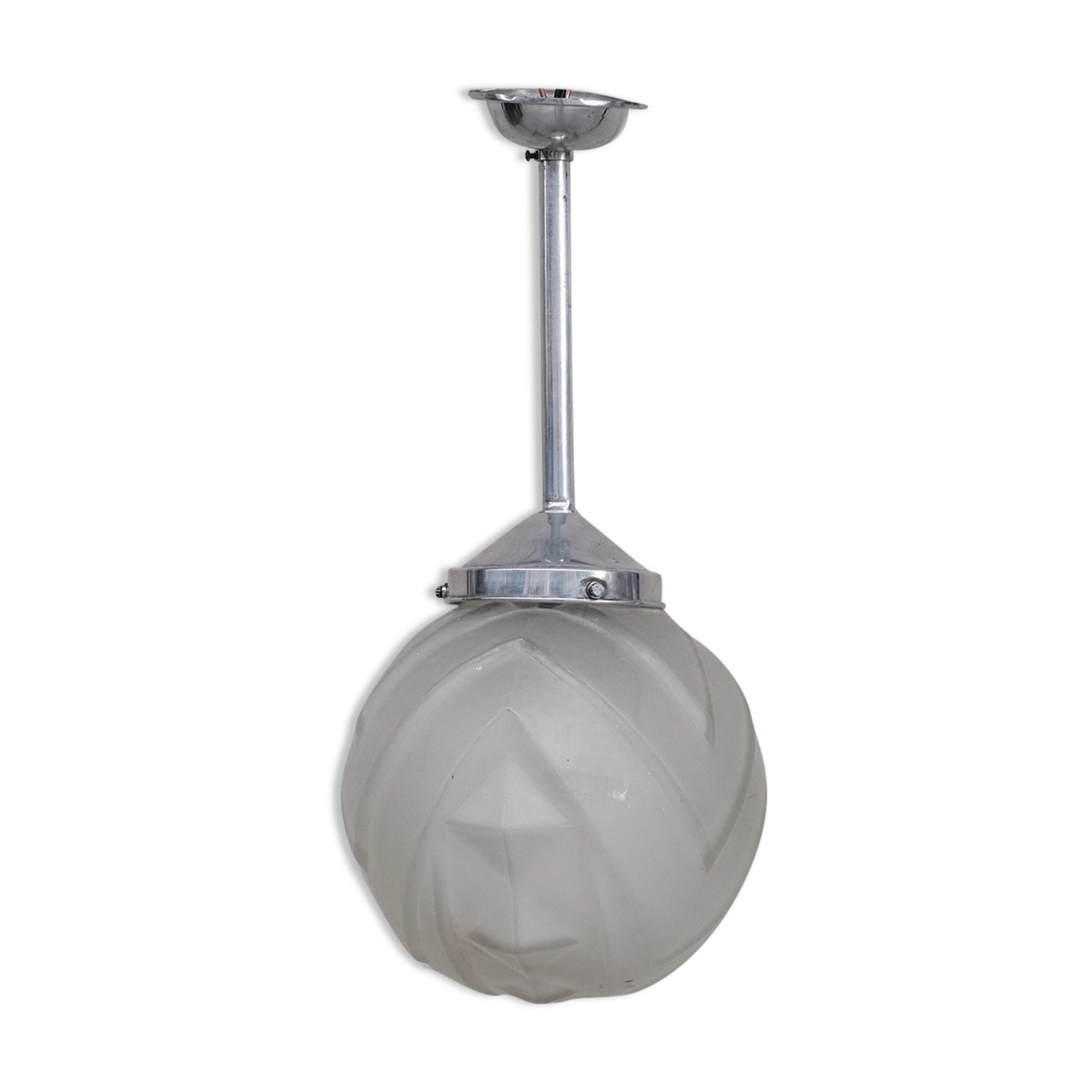 Geometric etched glass and metal art deco pendant light