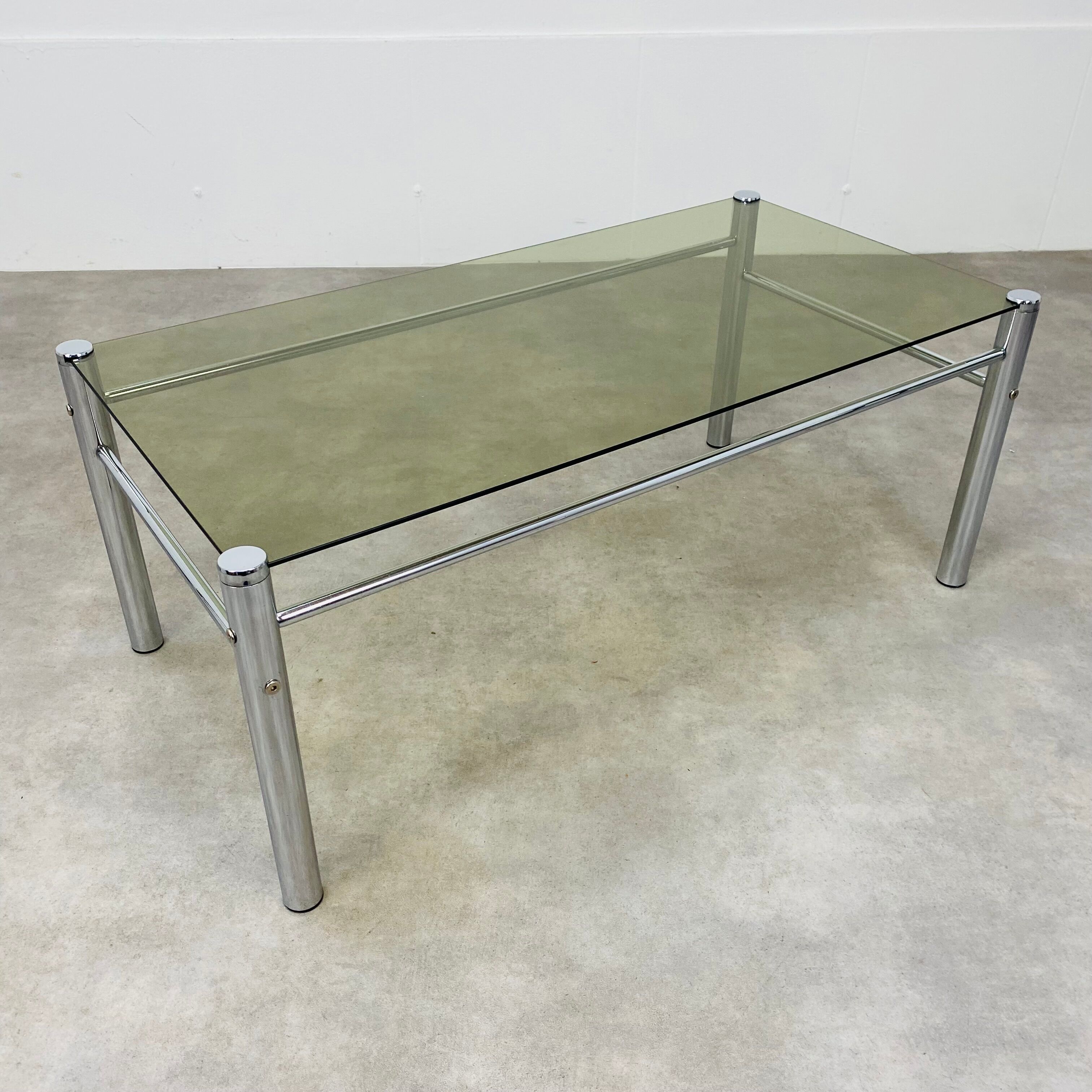 Coffee table chrome and smoked glass 70s