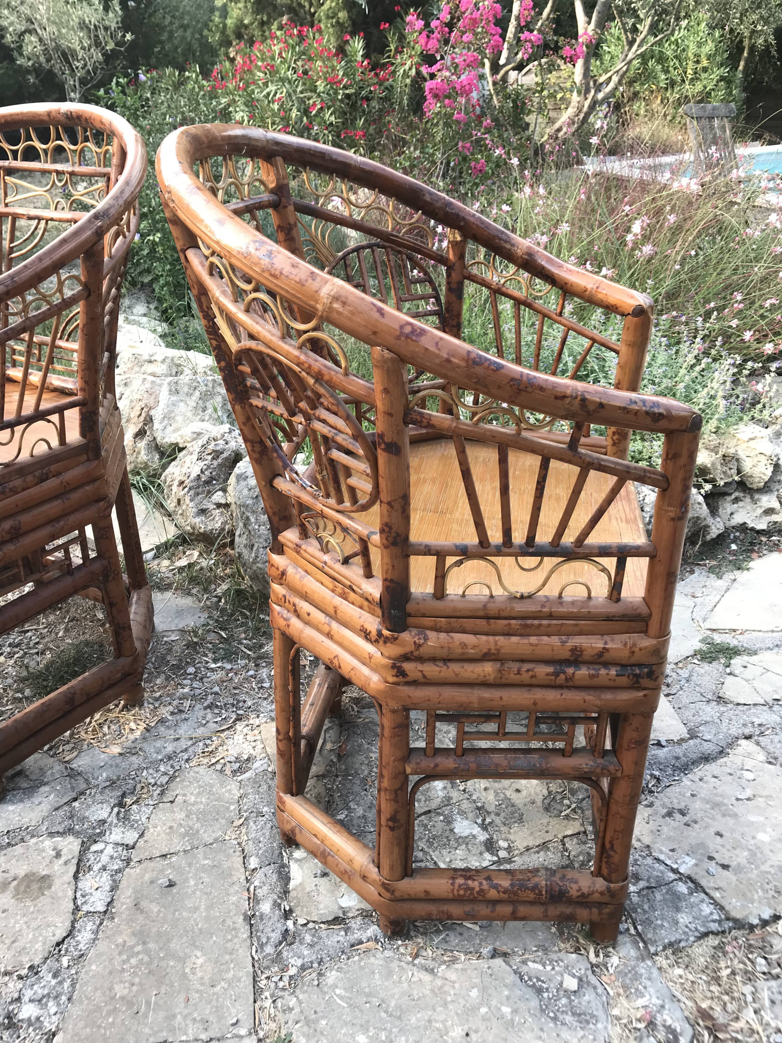 Paire de fauteuils vintage rotin et bambou