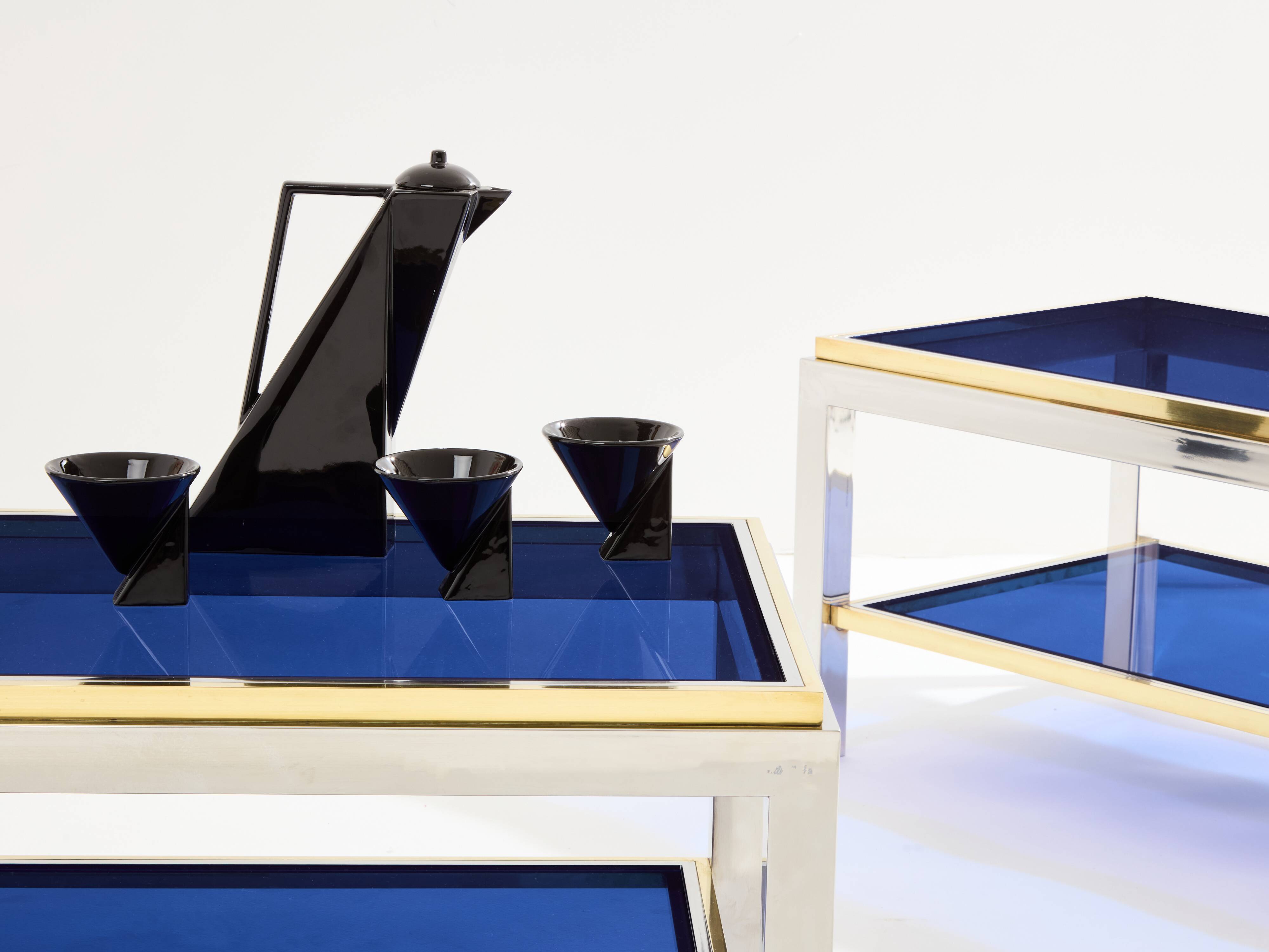 Pair of Flaminia chrome brass side tables by Willy Rizzo 1970