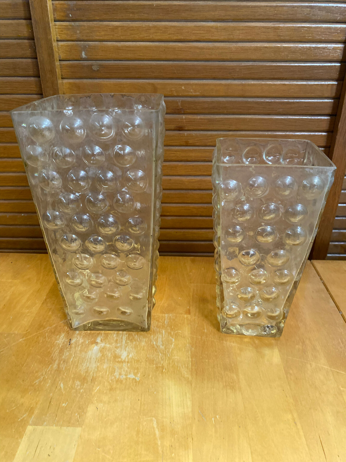 Pair of vintage bubble design moulded glass vases