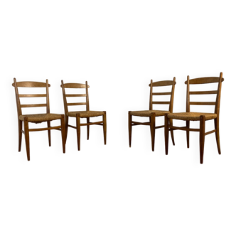 Lot de 4 chaises paillées et bois