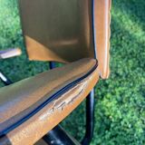 Rare light brown leatherette armchair, by "Colette Gueden", designer from the 50s