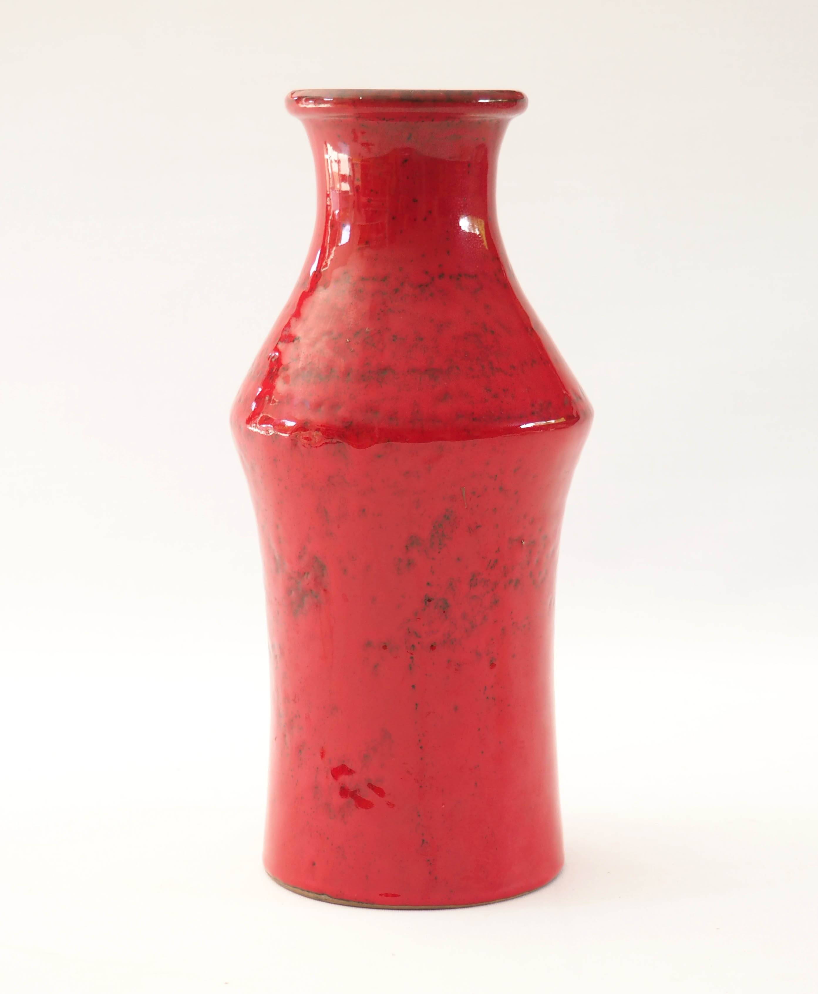 Large red fat lava vase