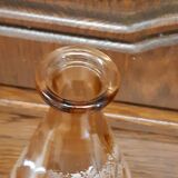 Moulded blown glass decanter with equestrian fox hunting décor, belle époque