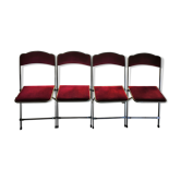 Suite of 4 folding chairs Opera velvet red carmine and brass structure Vintage