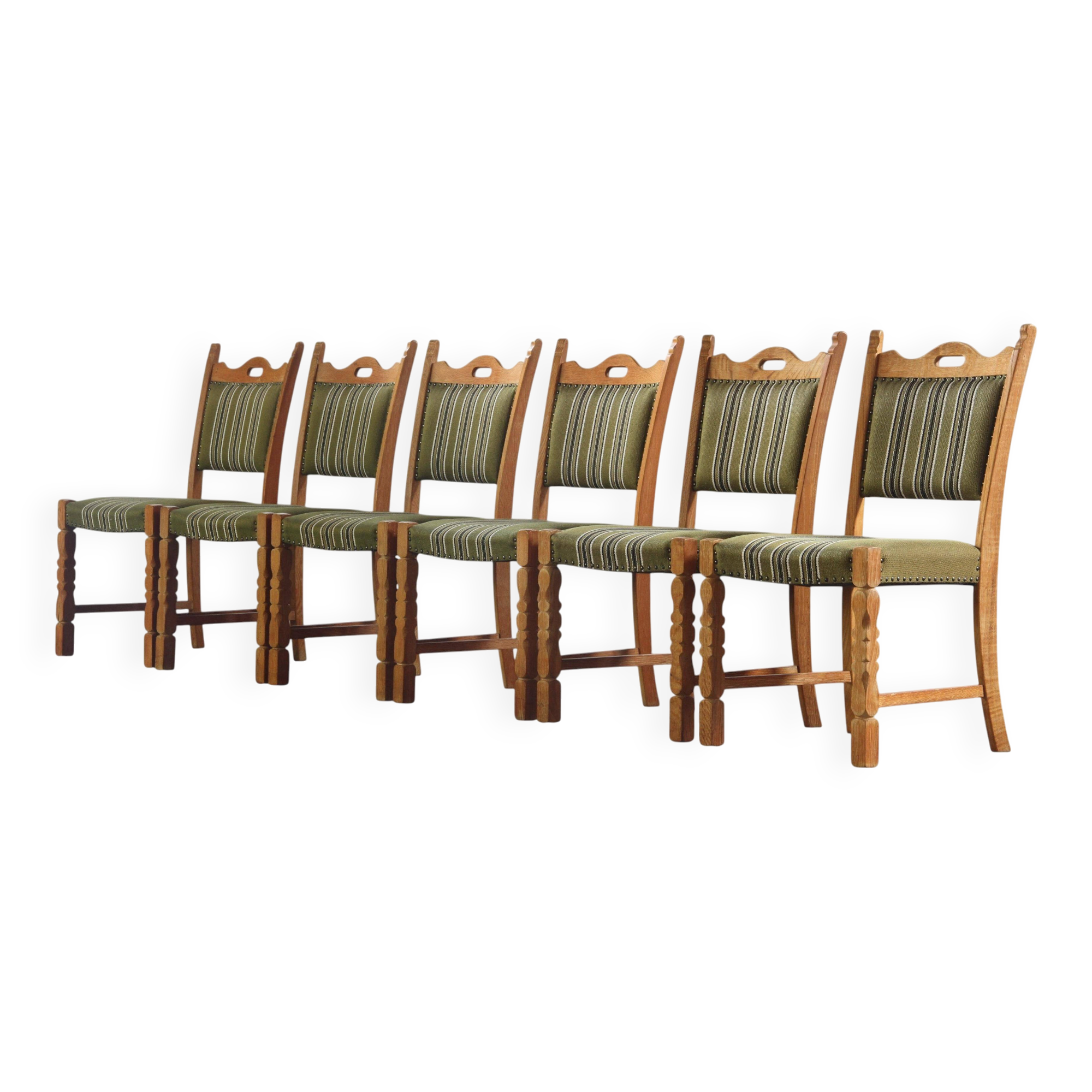 Chaises de salle à manger en chêne danois brutaliste des années 1960 dans le style de H. Kjærnulf