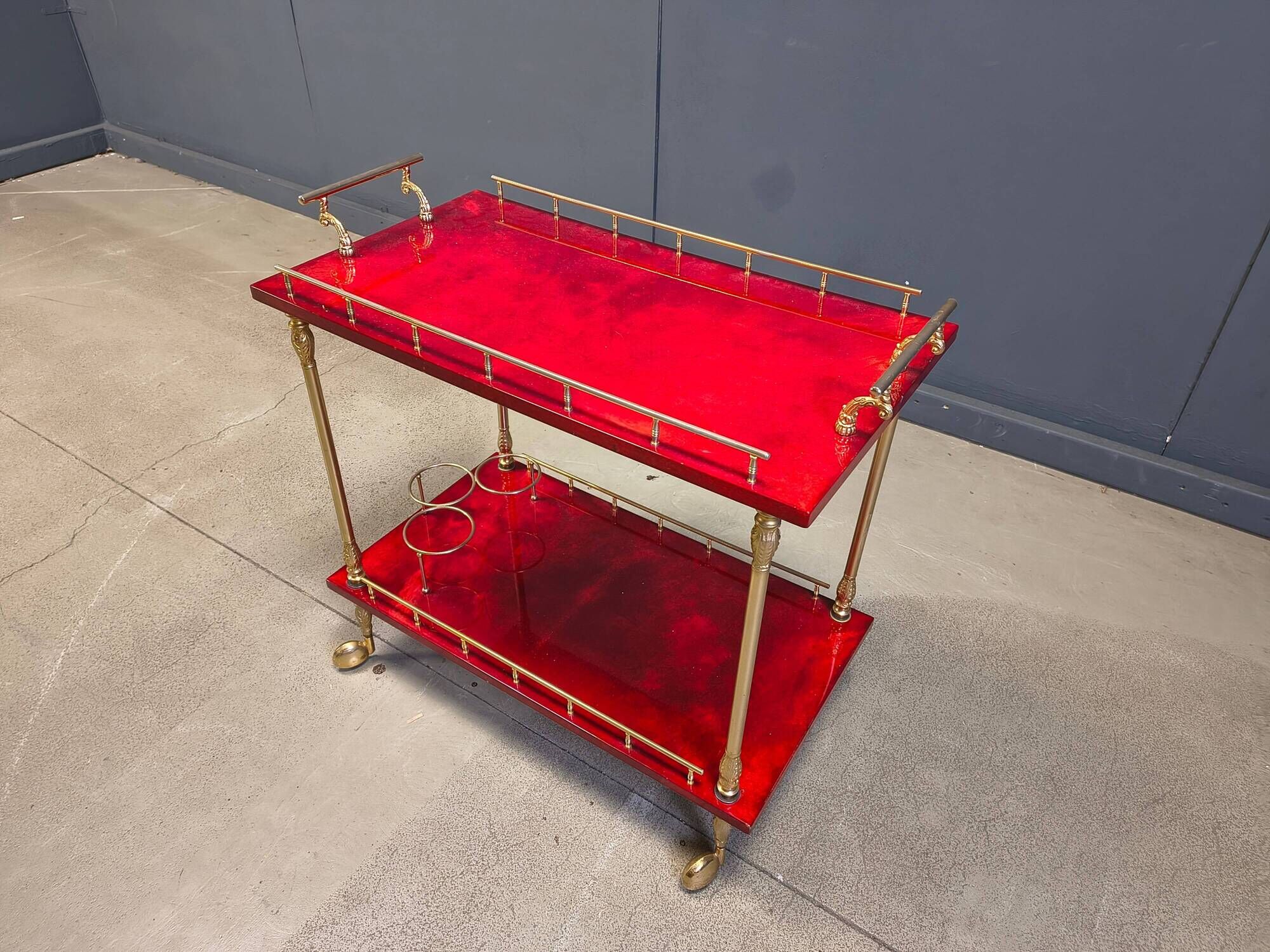 Rare Italian lacquered goatskin / parchment serving bar cart by Aldo T
