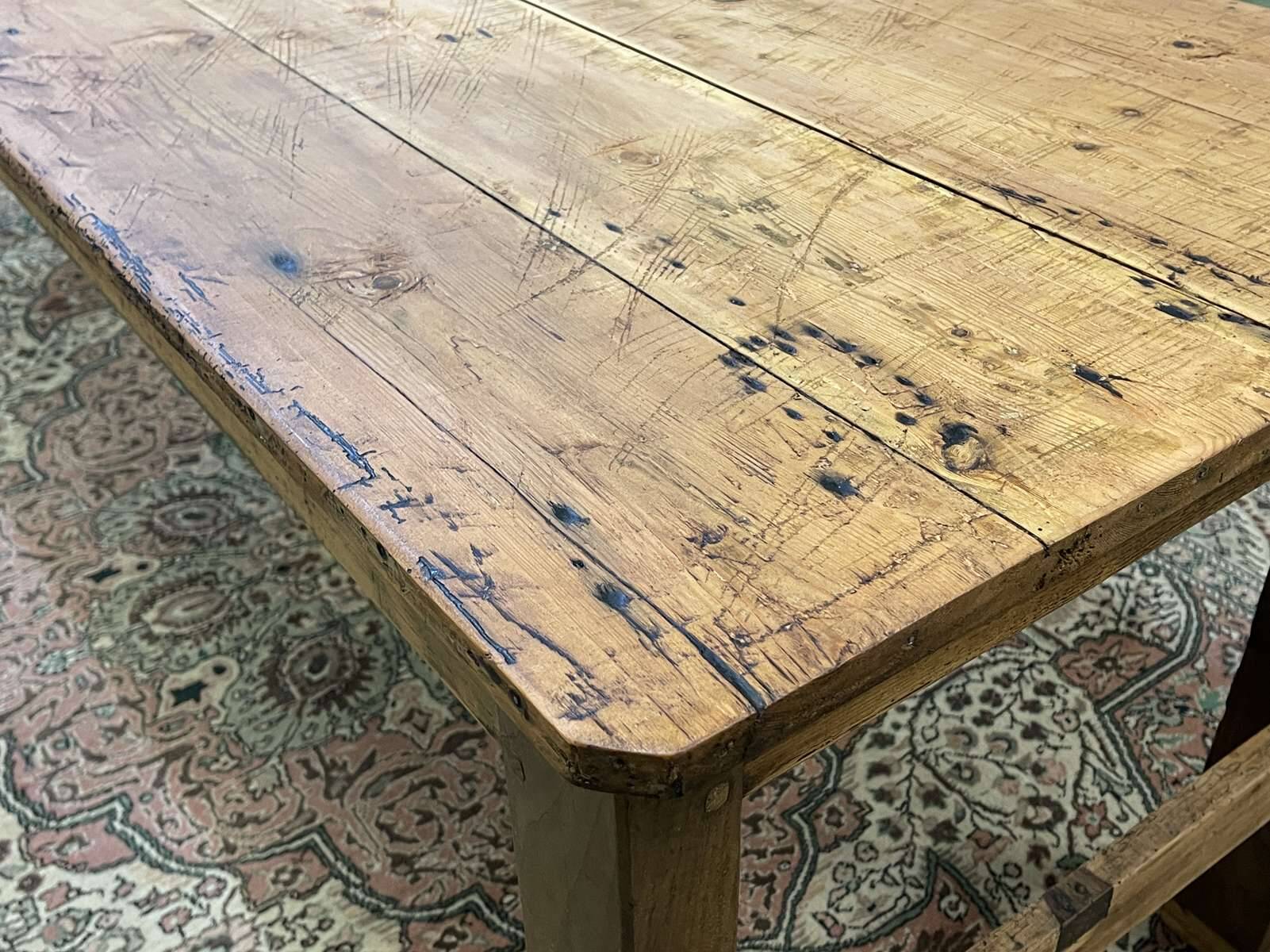 Table de ferme 19ème en sapin et châtaignier