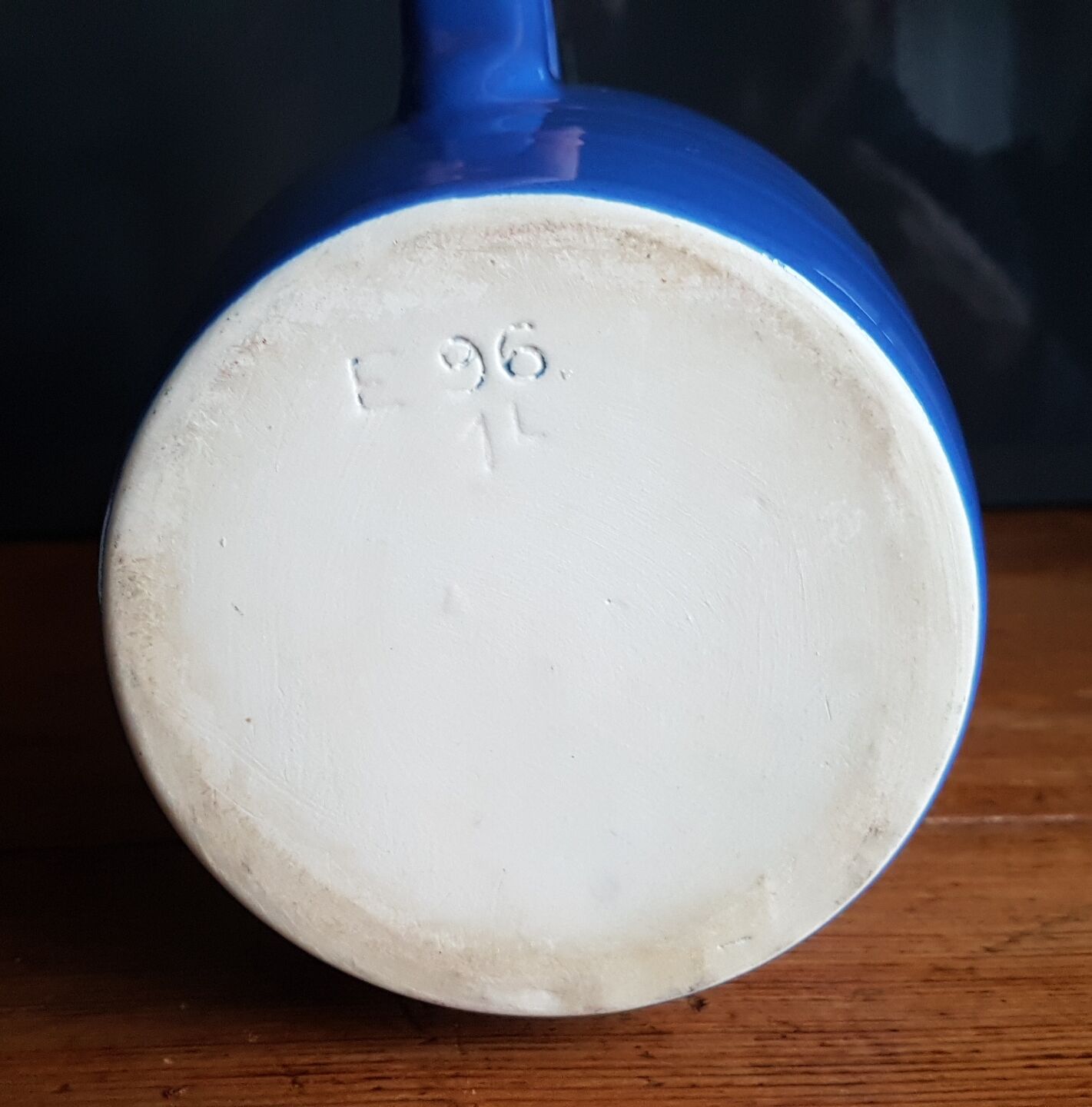 Blue ceramic pitcher