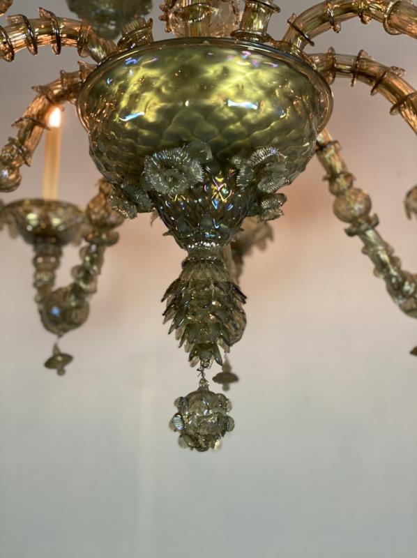 Rezzonico Venetian Lustre In Murano Glass Mordoré With Green Reflections, 10 Bras Of Light