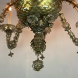 Rezzonico Venetian Lustre In Murano Glass Mordoré With Green Reflections, 10 Bras Of Light