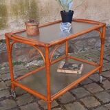 1950s rattan rolling trolley
