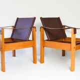 Karl Heinz Bergmiller For Escriba, Pair of Safari Leather Armchairs and Matching Coffee Table